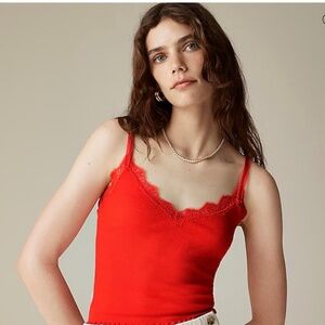 NWT j crew lace trim rib tank in bright cherise